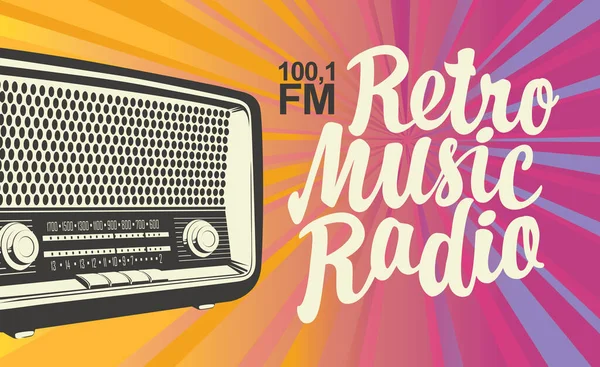 Banner para radio de música retro con receptor de radio antiguo — Archivo Imágenes Vectoriales