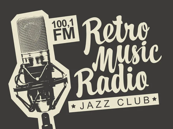 Banner para radio de música retro con micrófono — Archivo Imágenes Vectoriales
