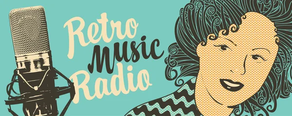 Banner para radio de música retro con micrófono — Archivo Imágenes Vectoriales