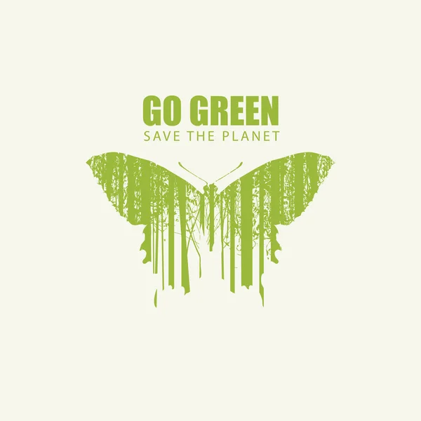Іди зелений еко-плакат з метеликом. Врятуйте планету — стоковий вектор