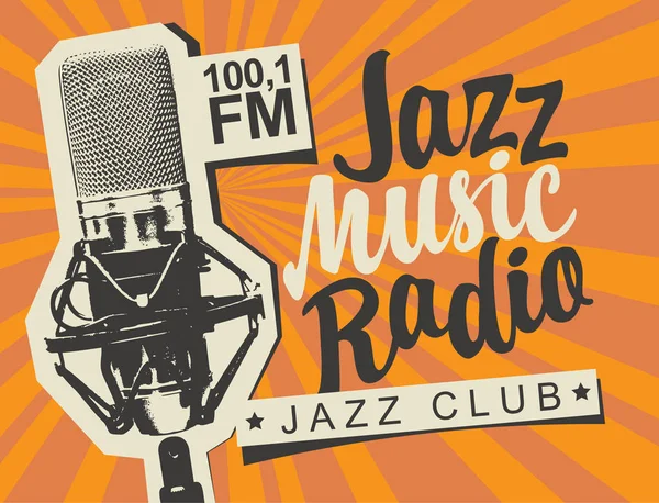Banner voor jazz muziek radio met Studio microfoon — Stockvector