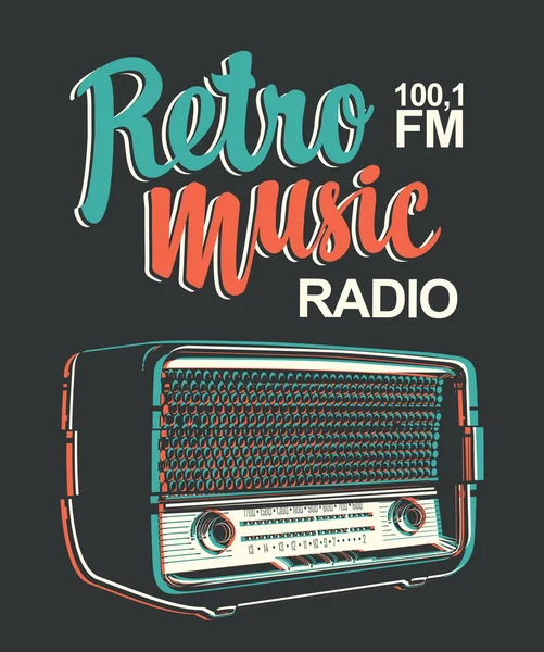 Banner para radio de música retro con receptor de radio antiguo — Archivo Imágenes Vectoriales