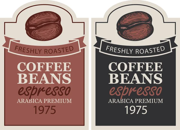 Taze kavrulmuş kahve çekirdekleri için vektör etiketleri — Stok Vektör