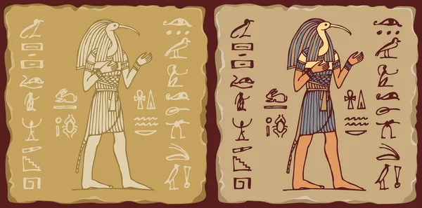 Kakel med den egyptiska guden Thoth och hieroglyfer — Stock vektor