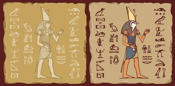 Dlaždice s egyptským Bohem Horusem a hieroglyfy — Stockový vektor