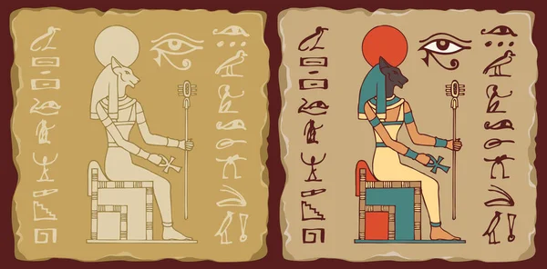 Tuiles avec la déesse égyptienne Bastet et hiéroglyphes — Image vectorielle