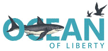 Harfli Okyanus yelkenli gemi, balina ve martı ile