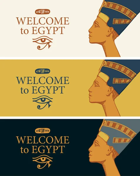 Banners com perfil de Egyptian Queen Nefertiti — Vetor de Stock