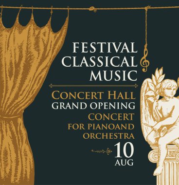 poster for classical music festival with stage curtains