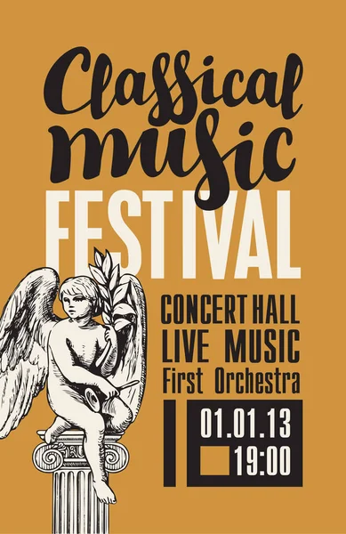 Melek heykeli ile klasik müzik festivali afişi — Stok Vektör