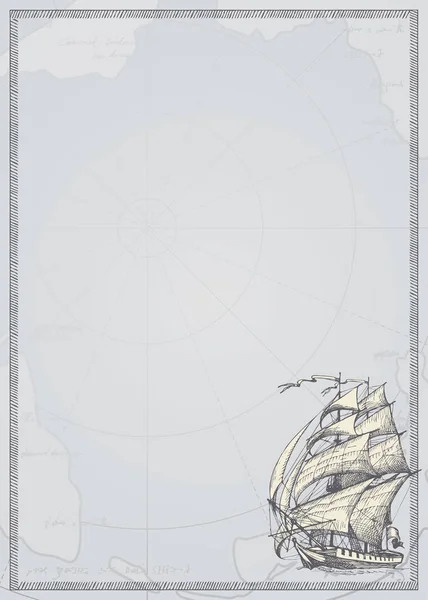 Reisehintergrund mit handgezeichnetem Segelschiff — Stockvektor