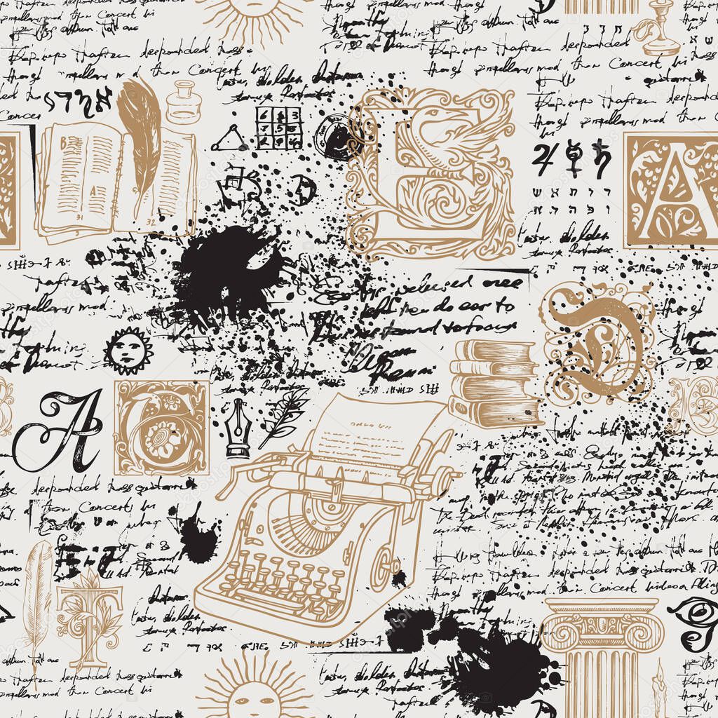 seamless pattern on a writers theme with sketches