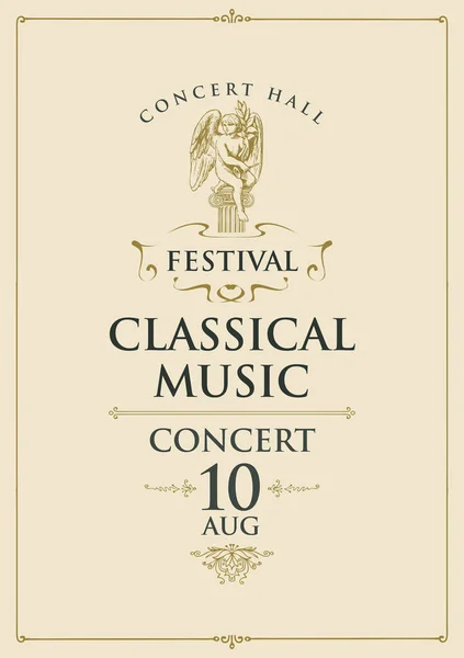 Cartel para concierto de música clásica con ángel — Vector de stock