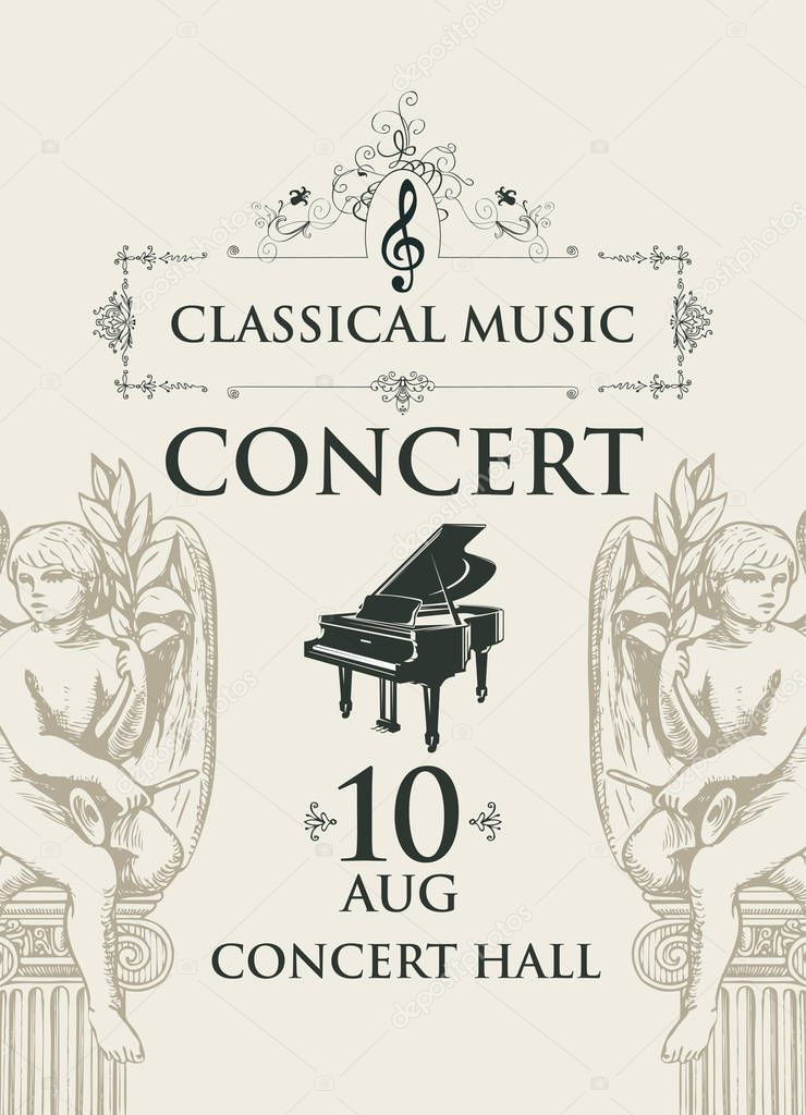 poster for concert classical music with angels and grand piano