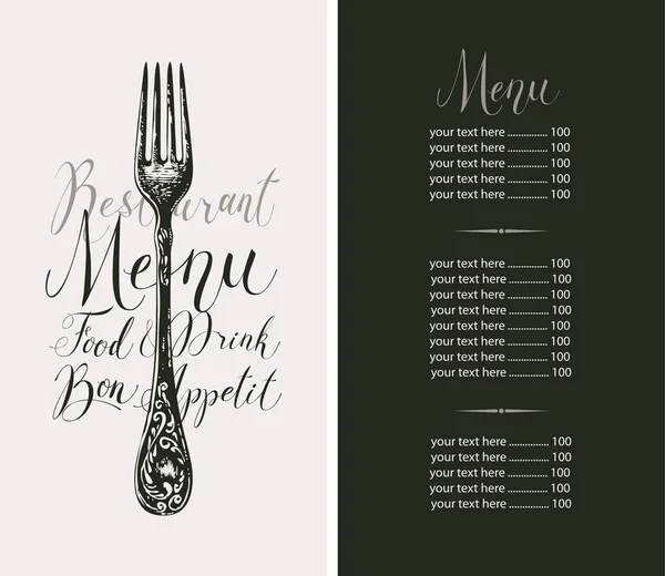 Menu vectoriel pour restaurant avec liste de prix et fourchette — Image vectorielle