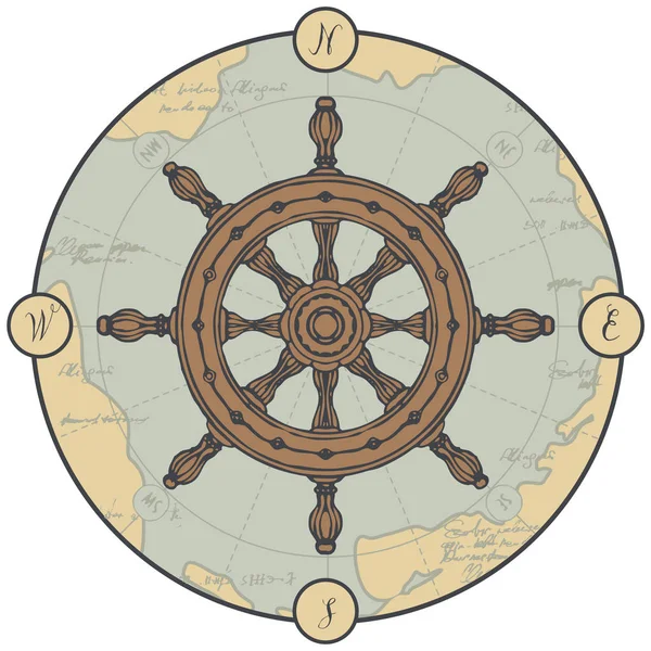 Bannière vectorielle avec barre de navire et ancienne carte — Image vectorielle