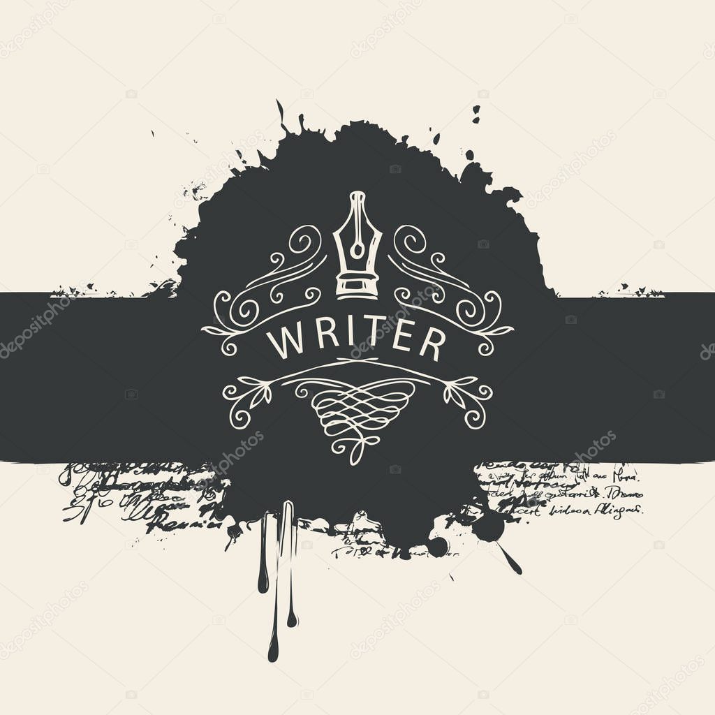 Vector banner with writer logo and abstract stains