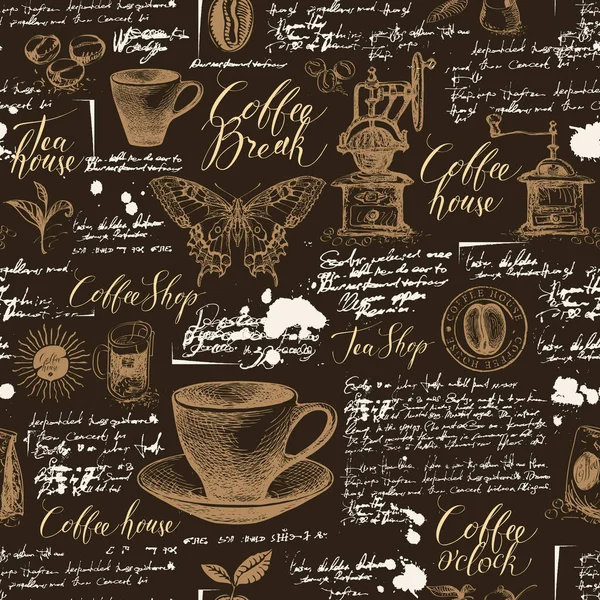 Fondo sin costuras vectorial en el tema del café — Archivo Imágenes Vectoriales