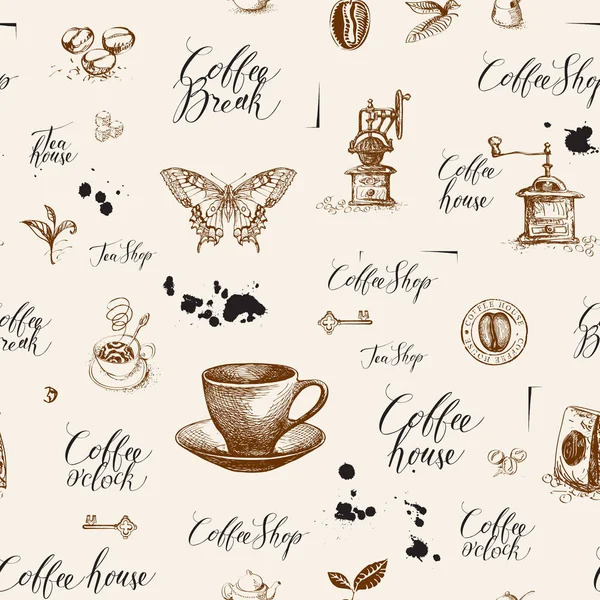 コーヒーをテーマにした抽象的なシームレスなパターン — ストックベクタ