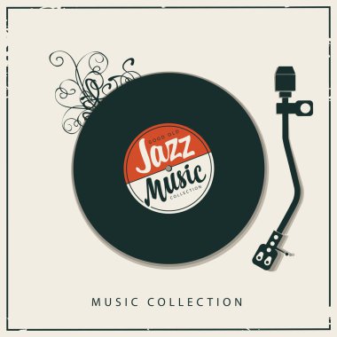 Vinil müzik çalan eski caz müziği afişi.