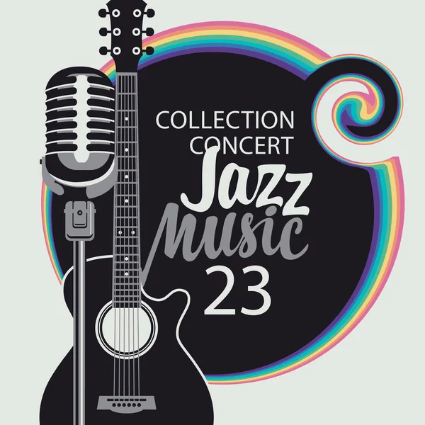 Poster di musica jazz con chitarra e microfono — Vettoriale Stock