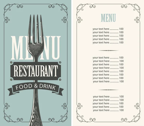 Menu restaurant avec liste de prix et fourchette réaliste — Image vectorielle