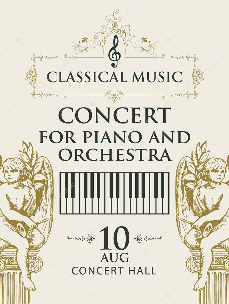 poster for concert classical music with angels and piano keys