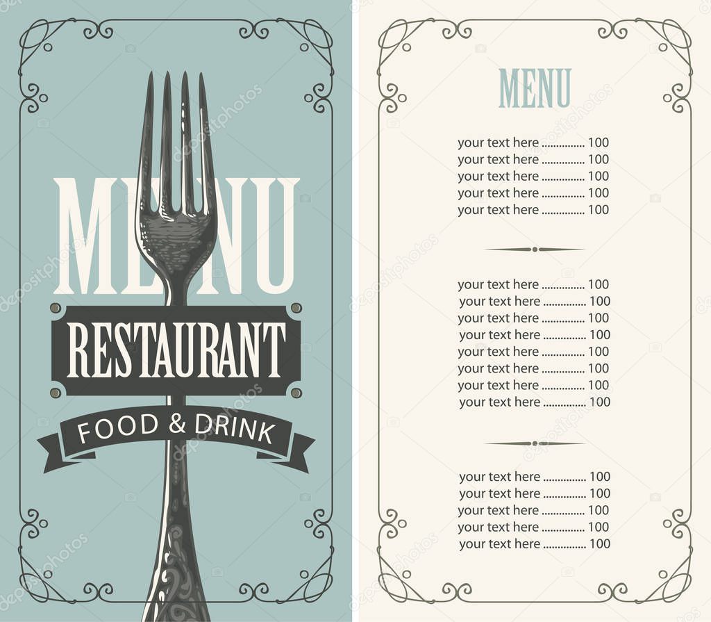 restaurant menu with price list and realistic fork