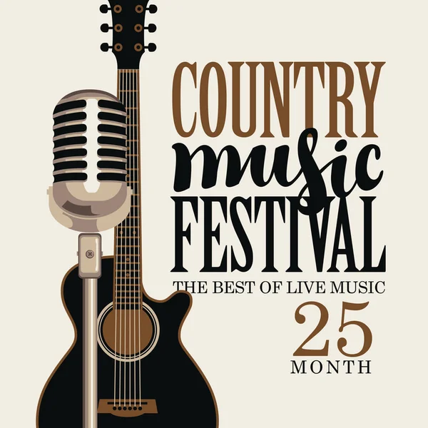 Plakat muzyki country z gitarą i mikrofonem — Wektor stockowy