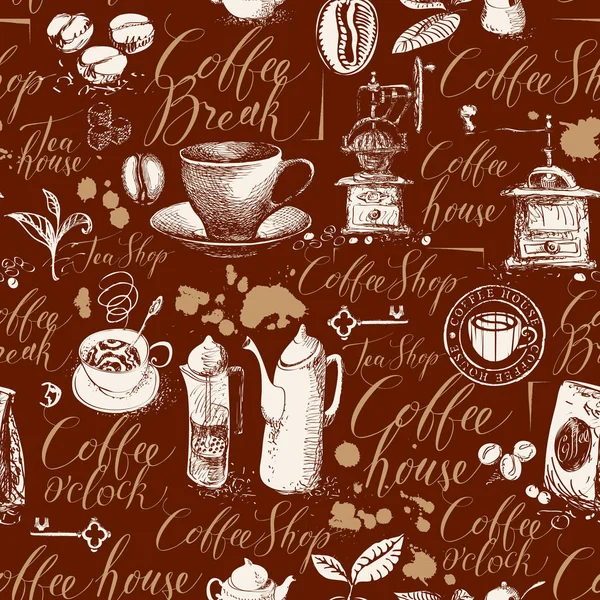 Vector seamless background on the coffee theme — Stock Vector