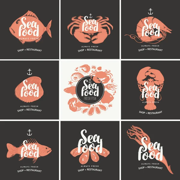 Set de banners vectoriales para restaurante o tienda de mariscos — Vector de stock