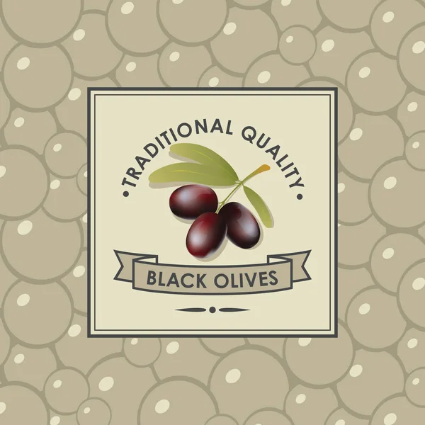 Vector label for black olives with olive twig — 스톡 벡터