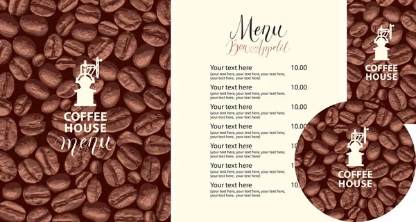 Conjunto de elementos de diseño para cafetería con granos de café — Vector de stock