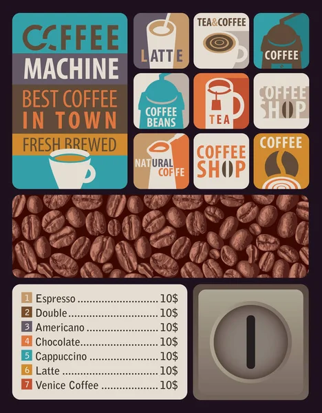 Conjunto de adesivos, ícones e elementos de design para café — Vetor de Stock