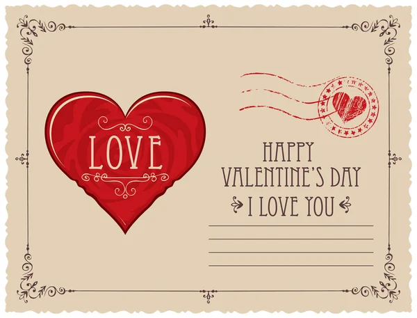 Valentine card with red heart in vintage style — Stock vektor