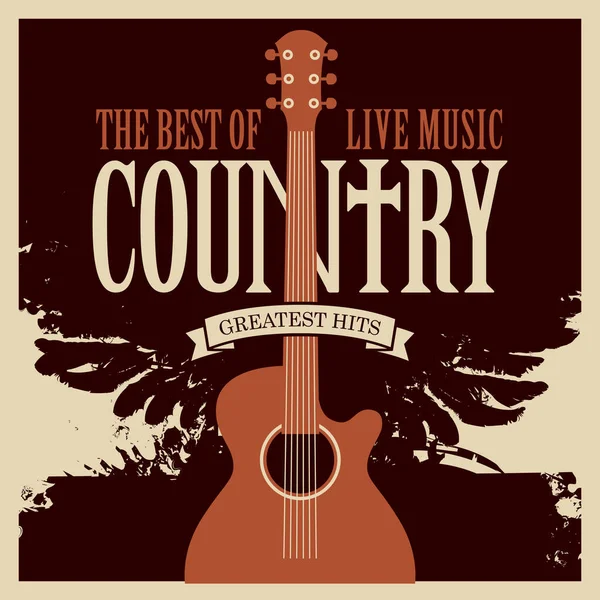 Country muziek poster met gitaar en vleugels — Stockvector