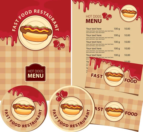 Hot dog menu, set of design elements for fast food restaurant — 图库矢量图片