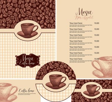 Kahve evi için elle çizilmiş fincanlar.