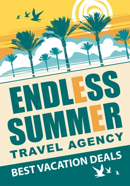 Bitmeyen yaz tatili ile seyahat acentesinin afişi — Stok Vektör