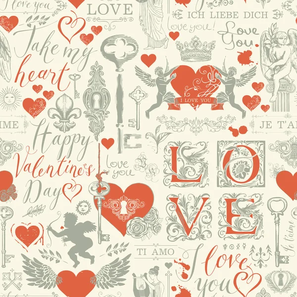 Seamless pattern on the theme of Valentines day — Stock Vector