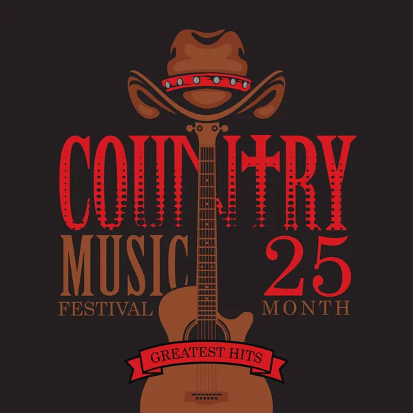 Affiche pour festival de musique country avec guitare et chapeau — Image vectorielle