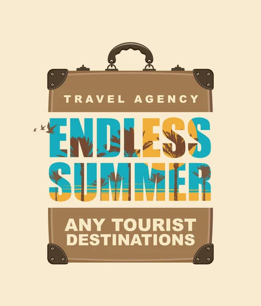 Bannière avec valise de voyage et paysage tropical — Image vectorielle