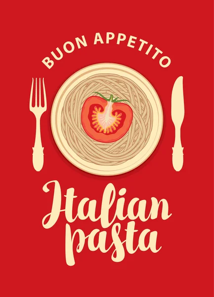 Banner de vetor ou menu com massas e talheres italianos — Vetor de Stock