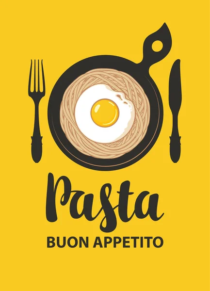 Banner vectorial con pasta italiana, huevo frito y cubiertos — Archivo Imágenes Vectoriales