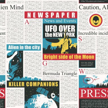 Ufos temasında gazete pürüzsüz desen
