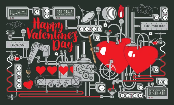 Sevgililer günü kartı ya da aşk fabrikası pankartı — Stok Vektör
