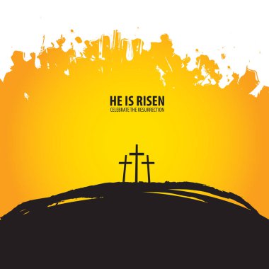 Religious banner with three crosses on the hill clipart