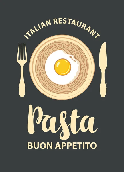 Menu o banner con pasta italiana e uova fritte — Vettoriale Stock