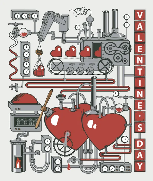 Carte de Saint-Valentin avec laboratoire ou usine d'amour — Image vectorielle