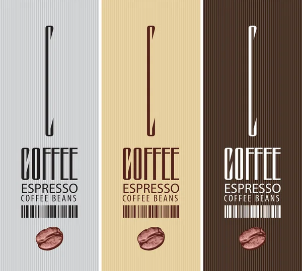 Set of three vertical labels for coffee beans — 스톡 벡터